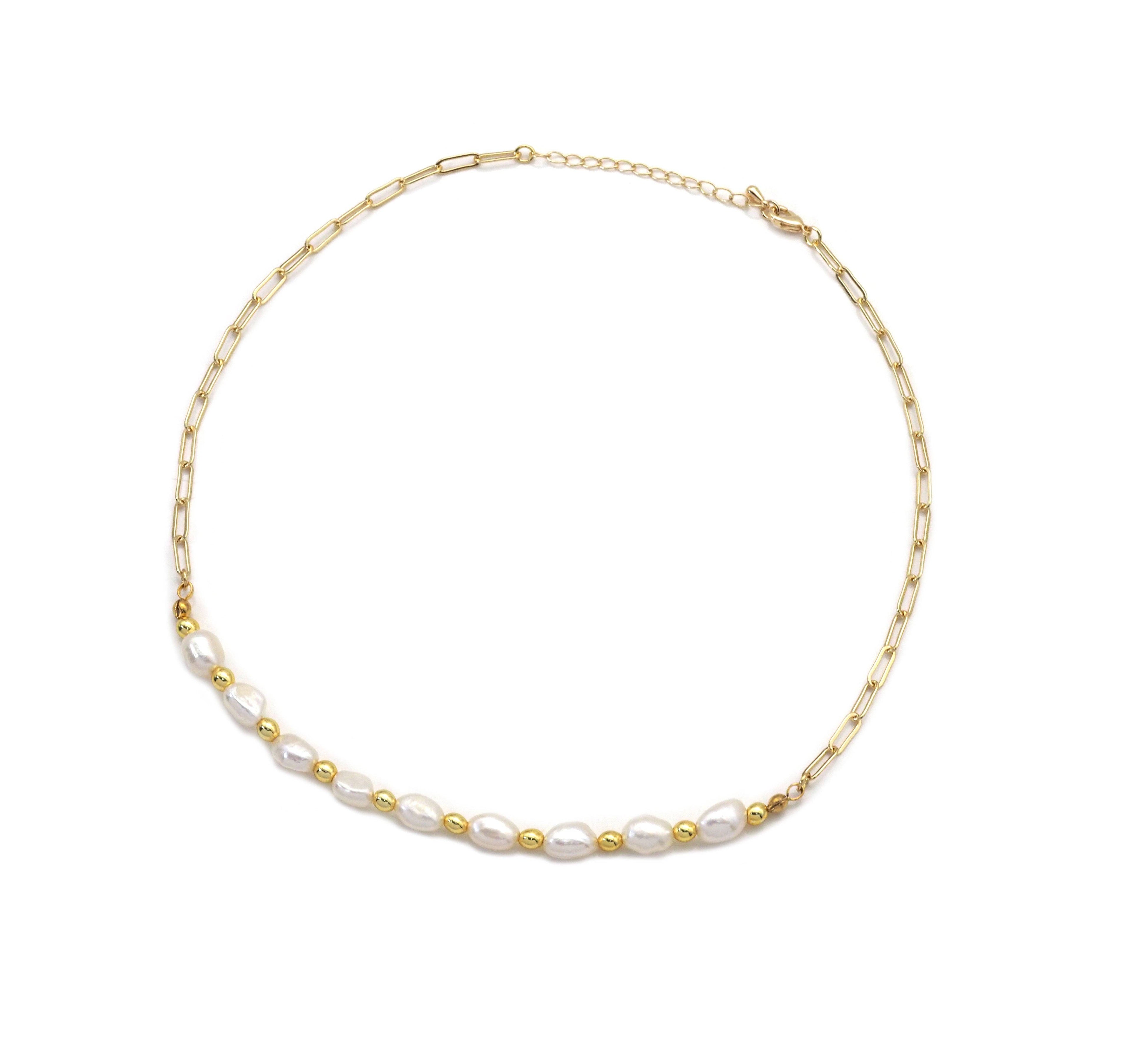 Paperlip Link Chain Pearl Necklace, sku#EF269