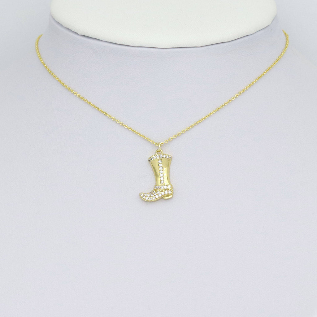 Gold Silver CZ Cute Cowboy Boots Pendant Shape Charm Pendant, Sku#A439