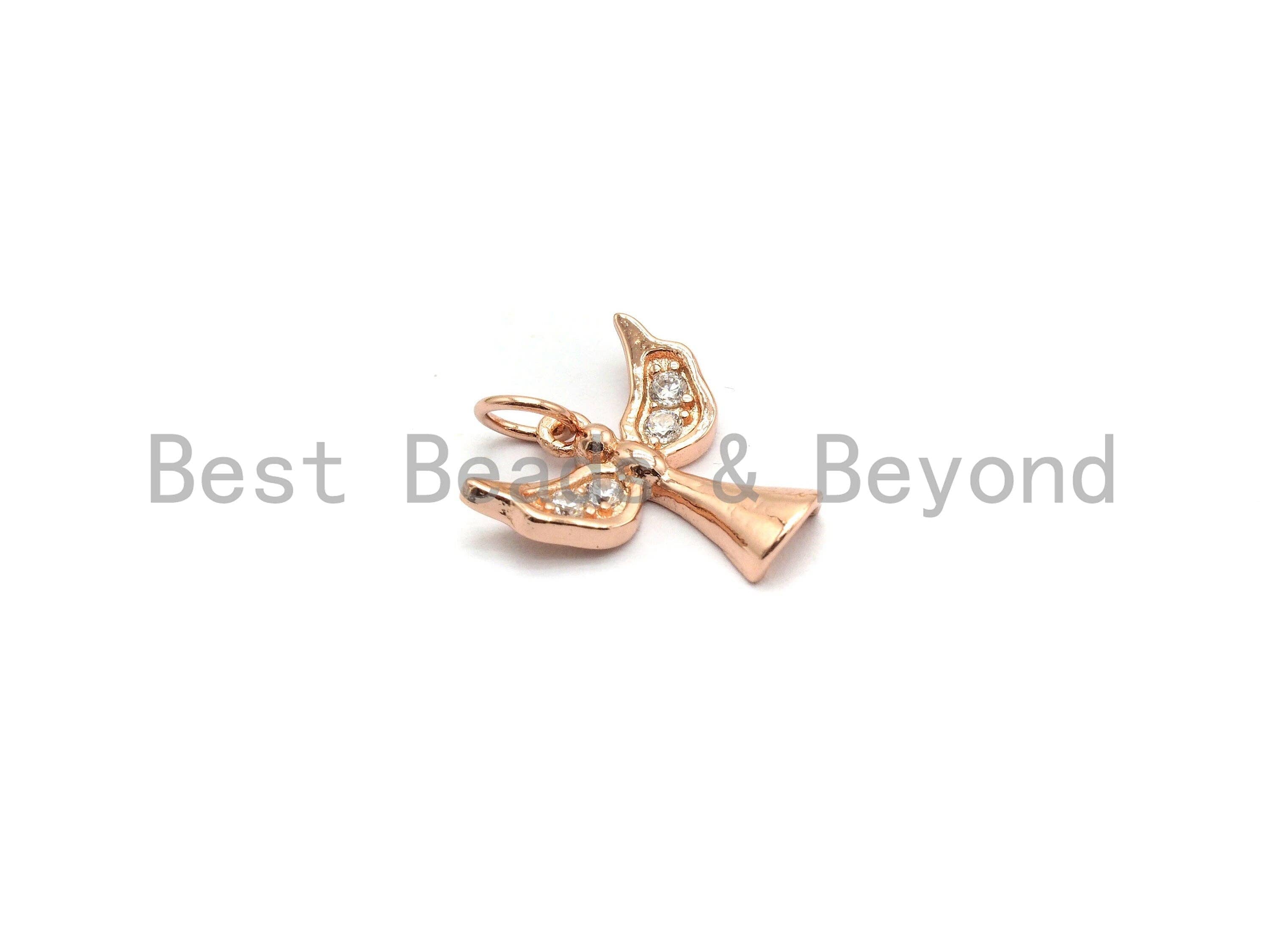 CZ Micro Pave Angel Shape Pendant, Cubic Zirconia Cross With Wing Charm, Silver/Gold/Rose Gold/Black Tone, 14x14mm, Sku#Y184