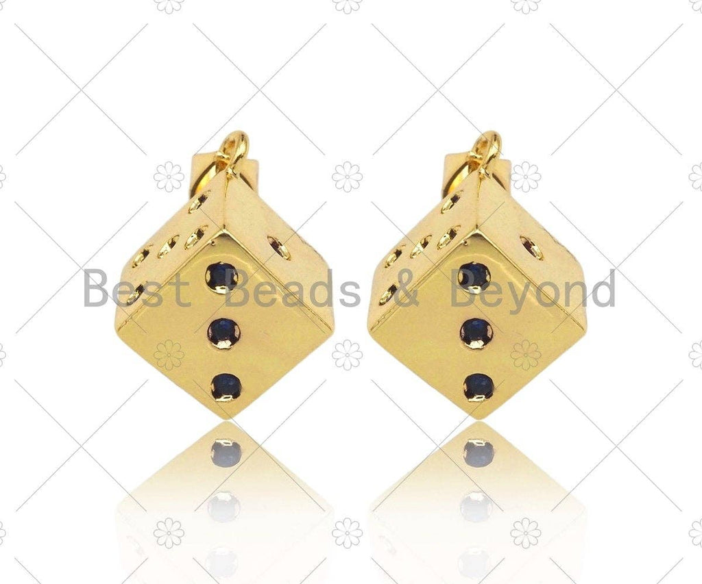 CZ Micro Pave Gold Dice Charm, Necklace Bracelet Charm Pendant,13x15mm,Sku#LK302
