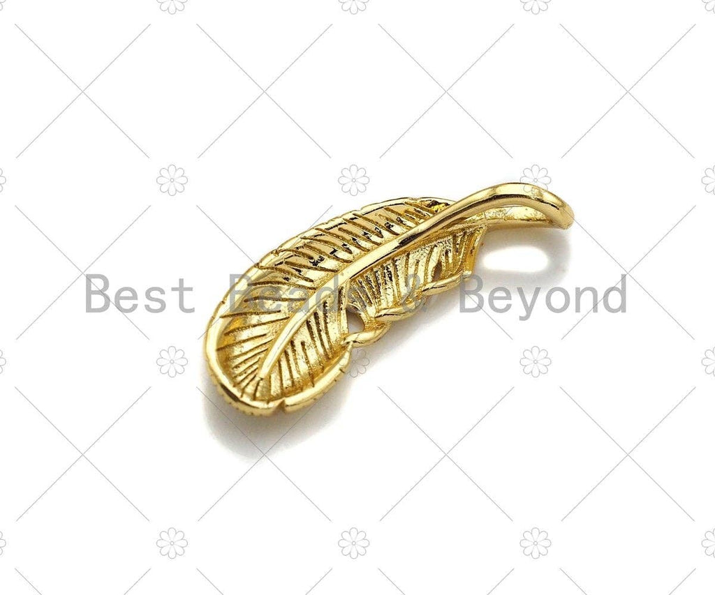 Cute CZ Micro Pave Feather Shape Pendant/Charm, Feather Leaf Cubic Zirconia Pendant, Silver/Gold/Rose Gold/Black Tone, 7x19mm, Sku#Y264