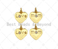Love/Mom Word On Heart Shape Pendant18K Dainty Gold Medallio