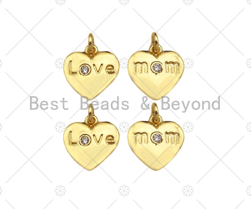 Love/Mom Word On Heart Shape Pendant18K Dainty Gold Medallio