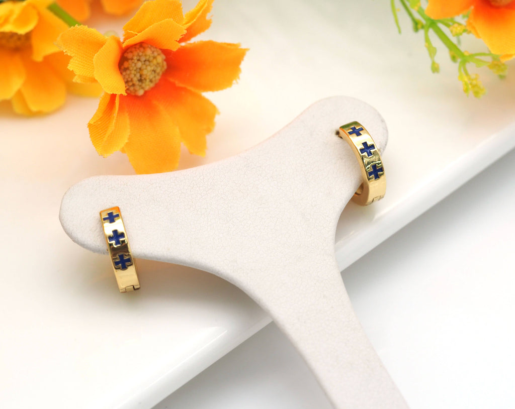 Enamel Cross on Round Huggie Earring, Sku#Y572
