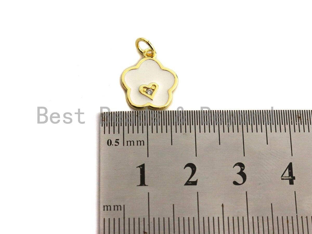 Enamel Colorful Heart On Folower Pendant,CZ Micro Pave Oil Drop pendant,Enamel pendant,Enamel Jewelry,12x14mm,sku#Z651
