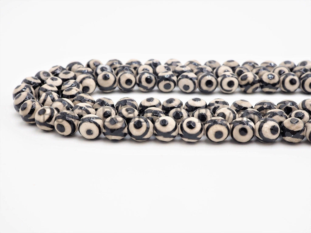 Quality Dzi Black Aage Eye Beads,  Round Faceted Evil Eye Tibetan Agate, 6mm/8mm/10mm/12mm beads, 15.5inch strand, SKU#U409