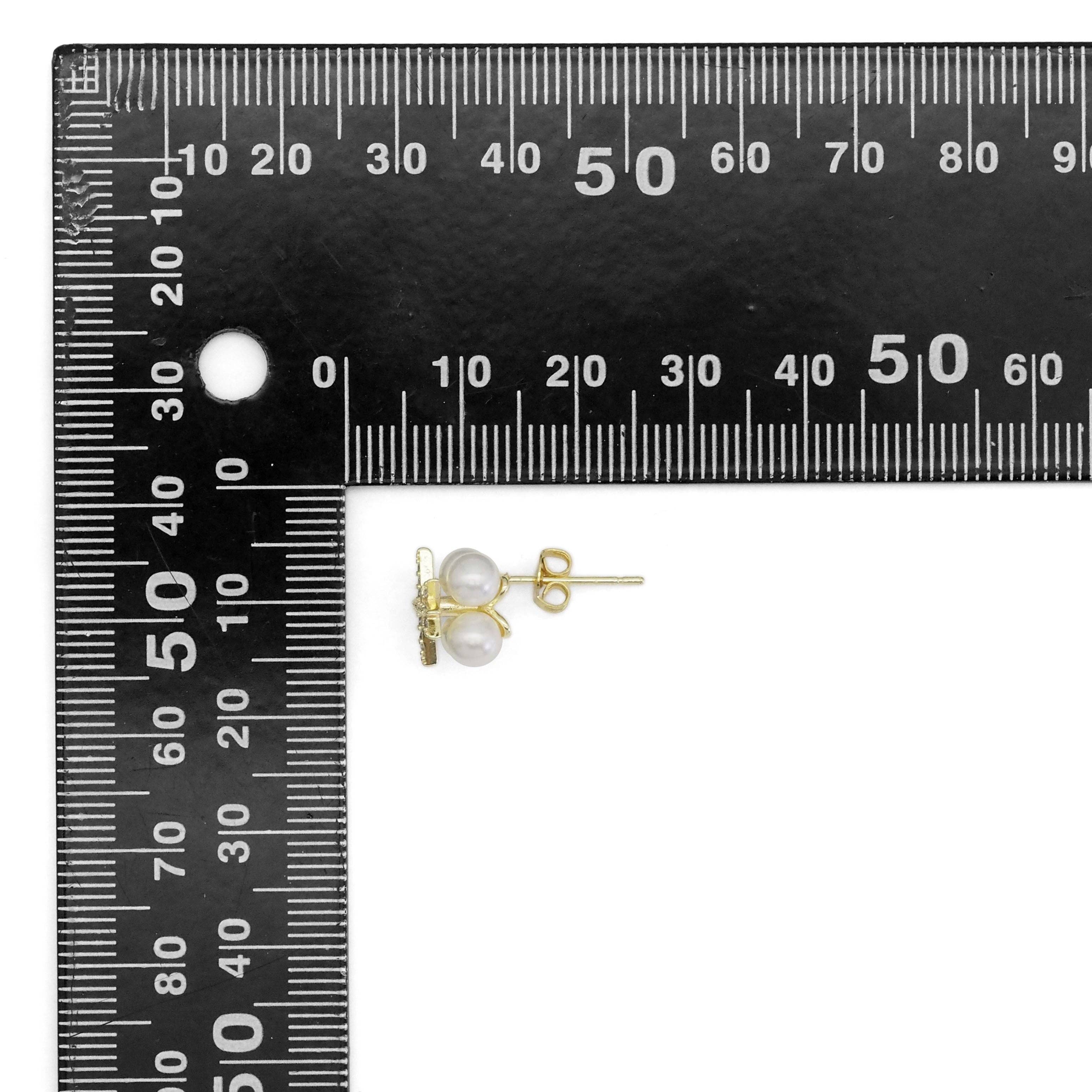 CZ Gold North Star White Pearl Stud Earrings, Sku#ZX154