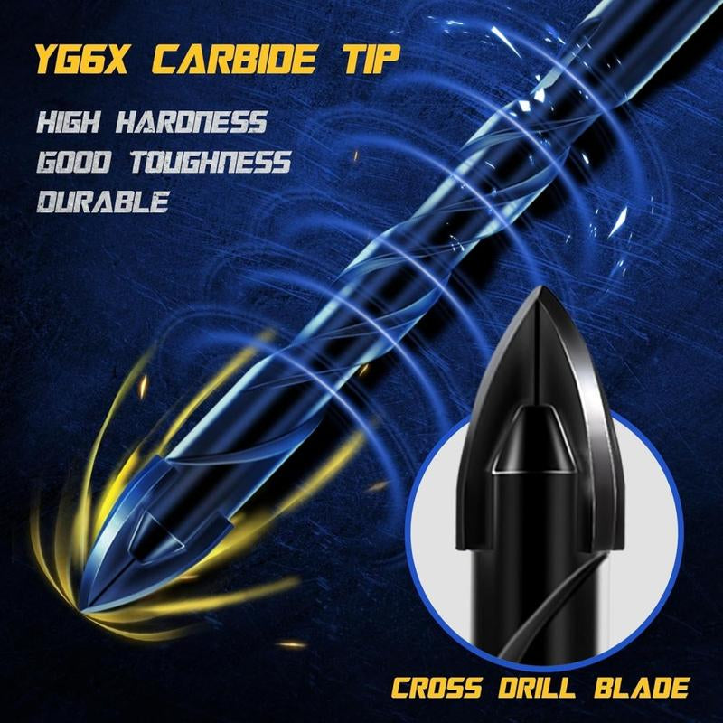 Masonry Spiral Drill Bit Set, Concrete Drill Bit Set for Tile, Brick, Glass, Plastic and Wood, Tungsten Carbide Tip for Ceramic Tile, Wall Mirror, Paver on Concrete or Brick Wall