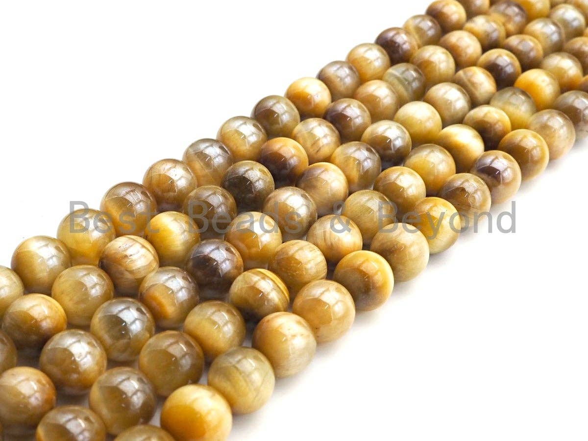 Mystic Plated Golden Tiger Eye Beads, Round Smooth 8mm/10mm/12mm Tiger Eye, 15.5" Full Strand, sku#UA73
