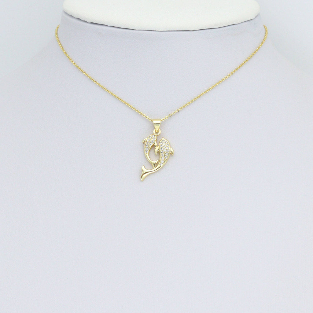 Clear CZ Gold Dolphin Charm Pendant,Sku#LD715
