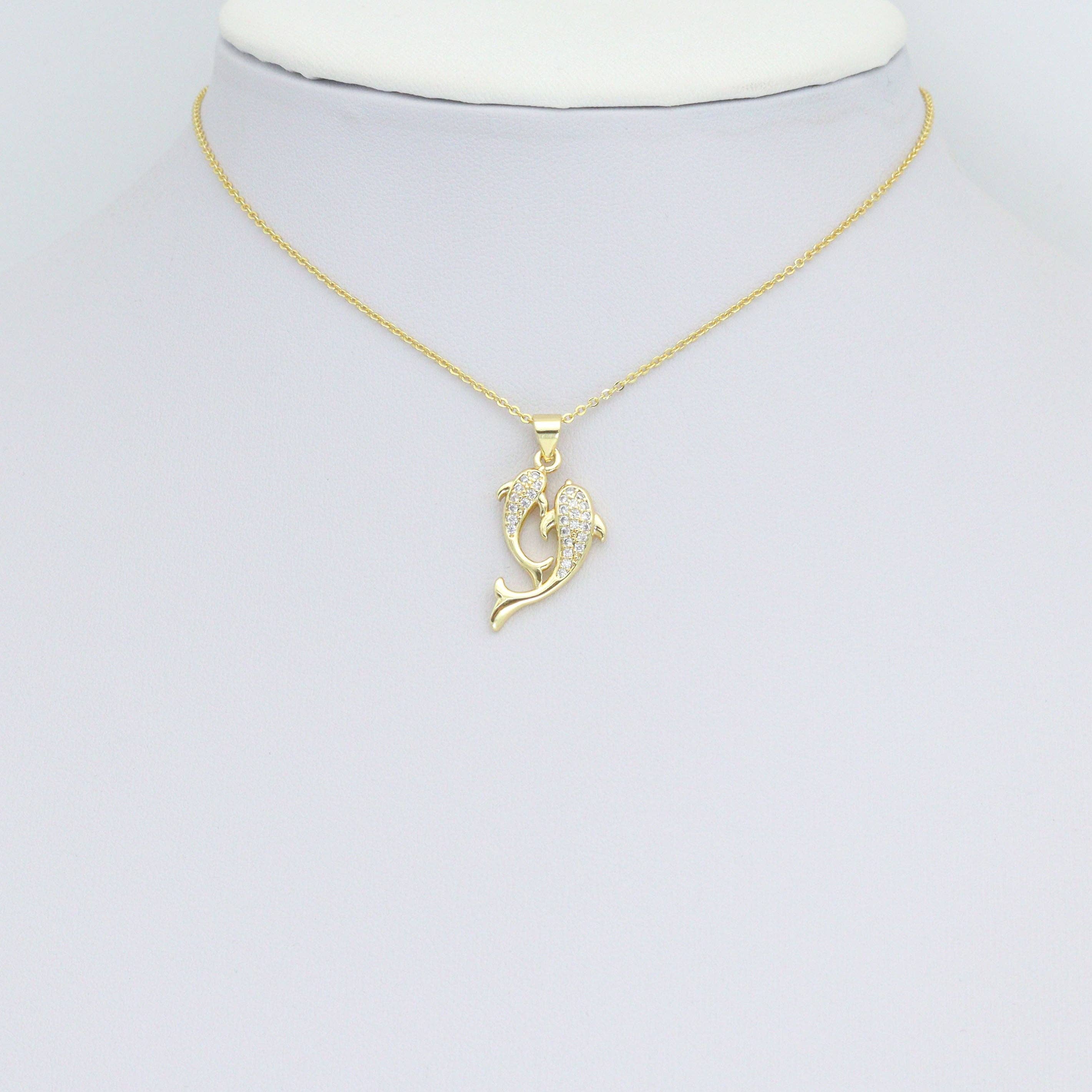 Clear CZ Gold Dolphin Charm Pendant,Sku#LD715