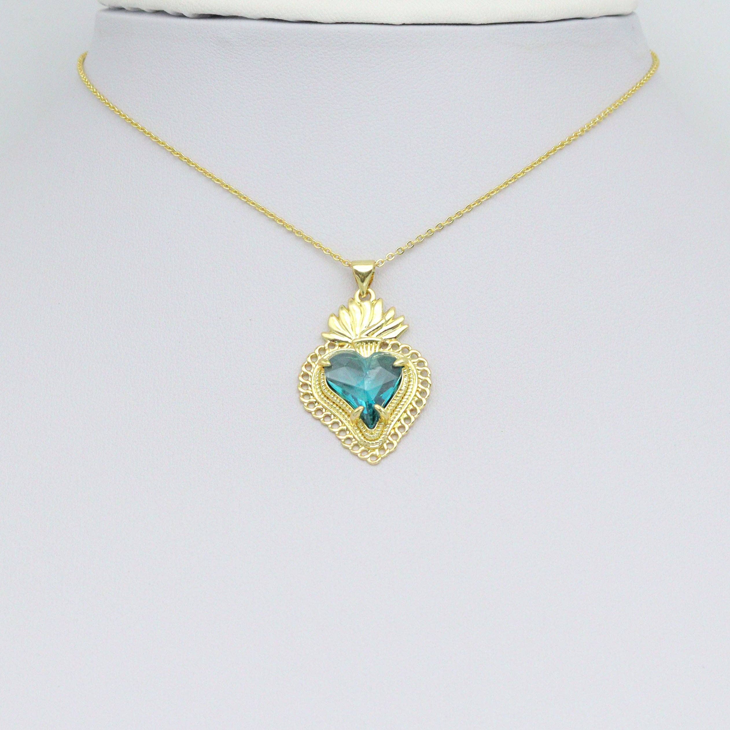 Big Crystal Gold Heart lotus flower Charm Pendant, Sku#LK1090