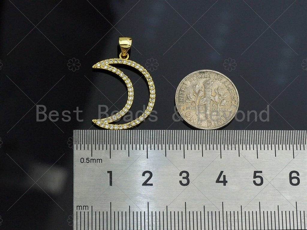 CZ Micro Pave Gold Moon Pendant, 18K Gold Filled Moon Charm, Necklace Bracelet Charm Pendant,17x23mm, Sku#LK83