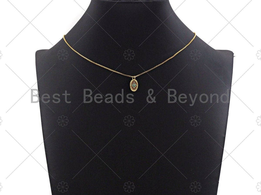 Brown Enamel Clover On Oval Pendant,CZ Micro Pave Enamel pendant,Enamel Charm,Enamel Jewelry,9x12mm,sku#Z1234