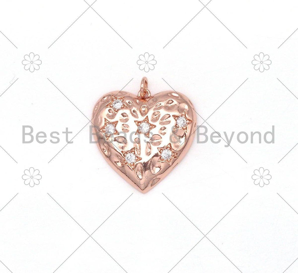 CZ Micro Pave Heart Shape Pendant/Charm, Gold/Silver/Rose Gold Heart Charm, Necklace Bracelet Charm Pendant,25x25mm,Sku#Y479