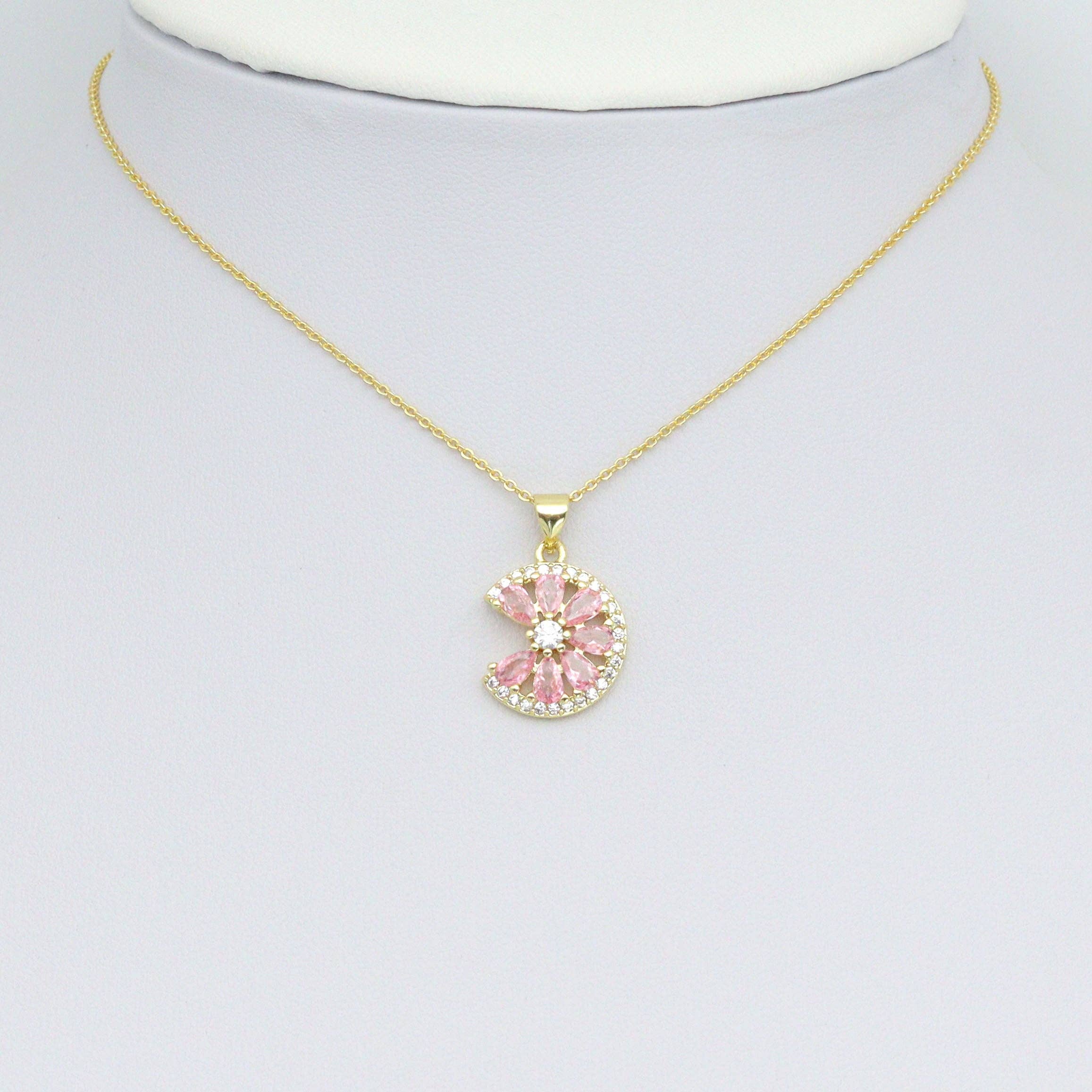 Pink Baguette CZ Lemon flower Charm Pendant, Sku#LK1086