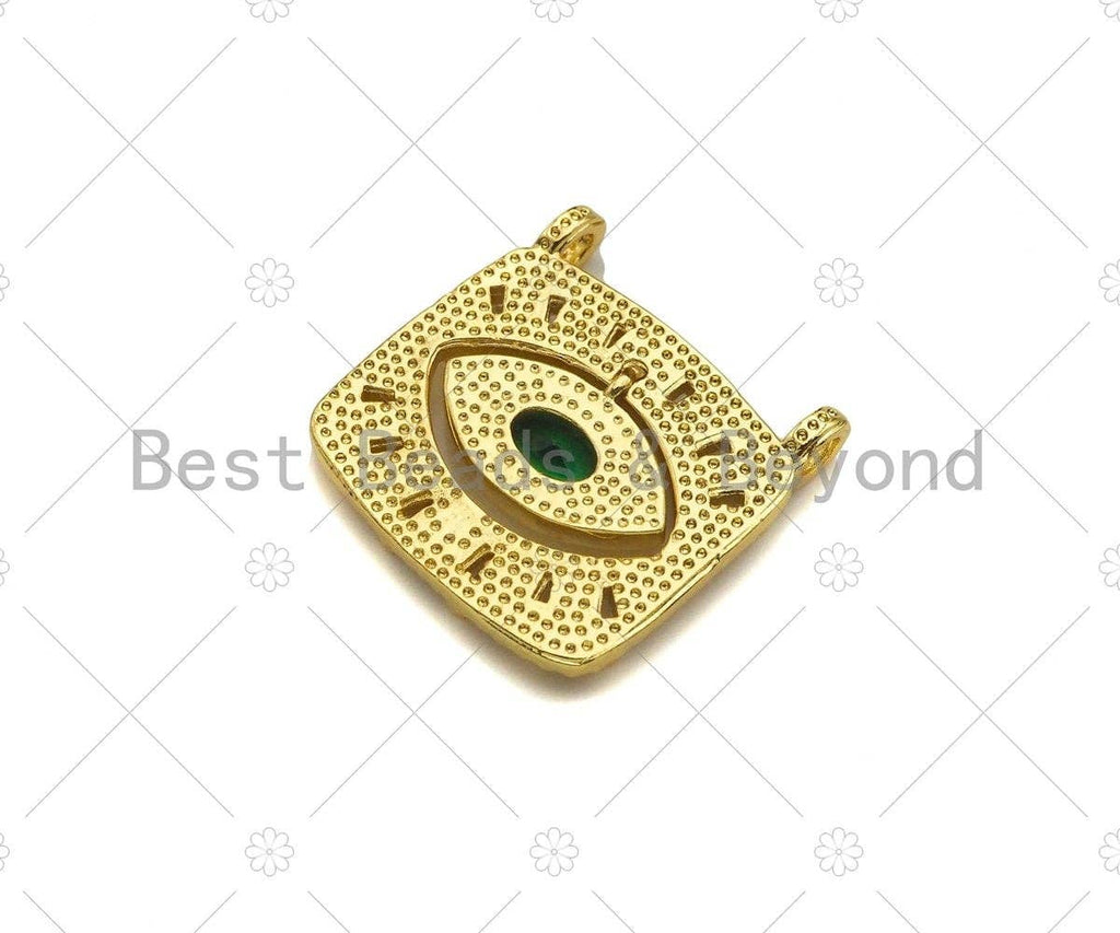 CZ Micro Pave Green Evil Eye On Square Shape Pendant,18K Gold Filled Evil Eye Charm, Necklace Bracelet Charm Pendant,21x21mm,Sku#Z1341