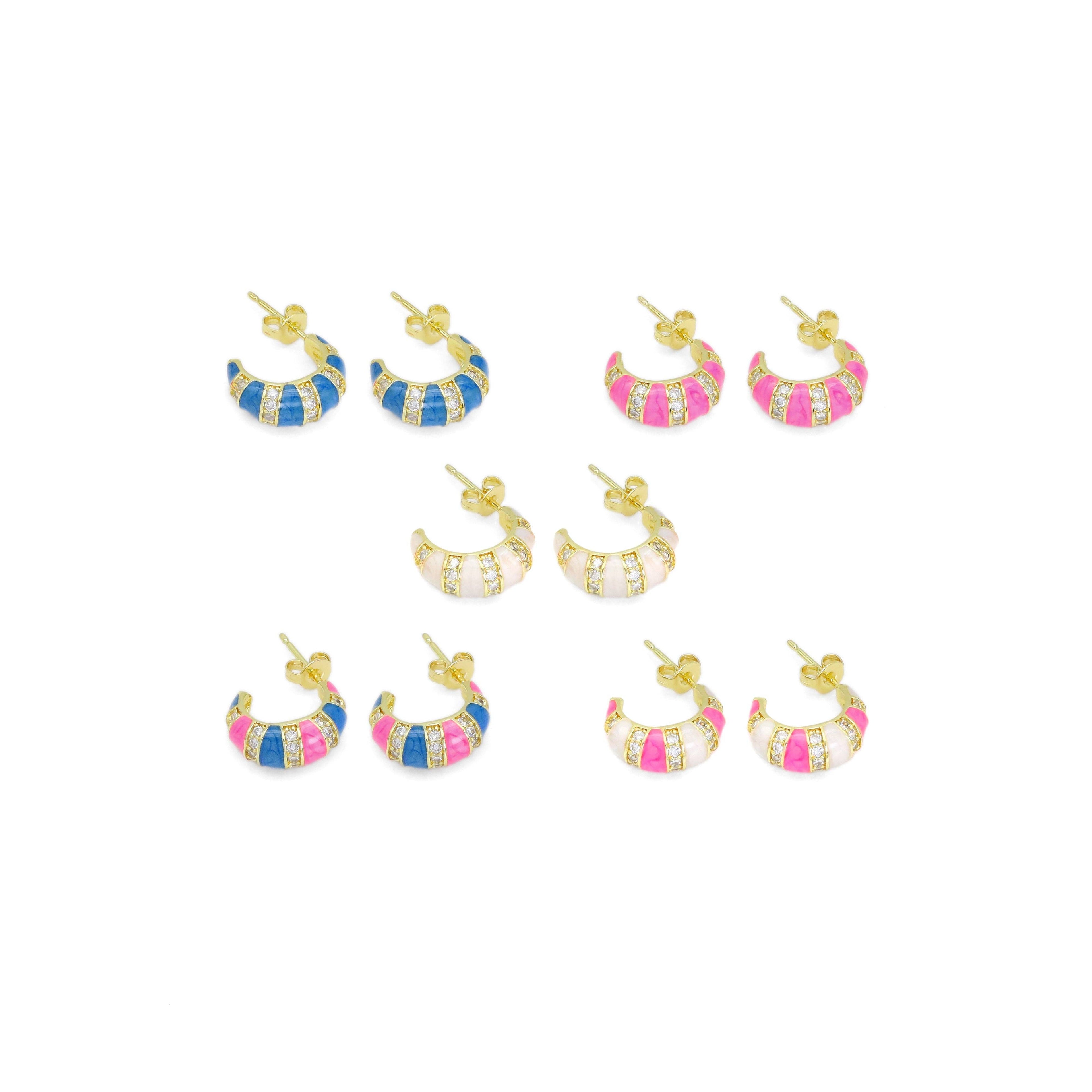 CZ Colorful Enamel Cute Huggie Earrings, Sku#A166