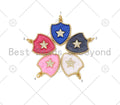 Micro pave CZ Five Point Star On Colorful Enamel Shield Shape Pendant,18K Gold Filled Enamel CZ Star Pendant,Enamel Jewelry,24x18mm,Sku#L593