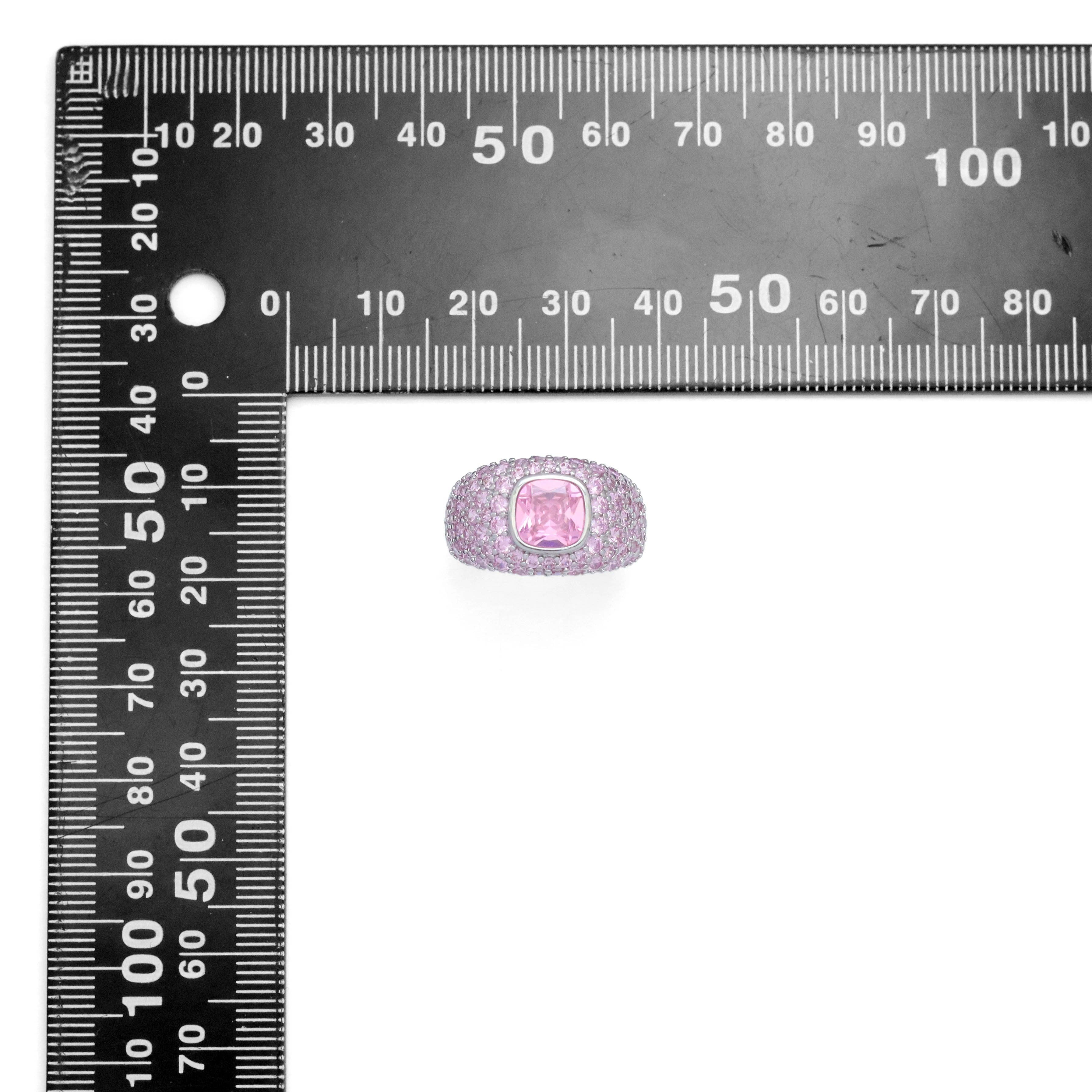Big Pink Square CZ Statement Adjustable Ring, Sku#A329