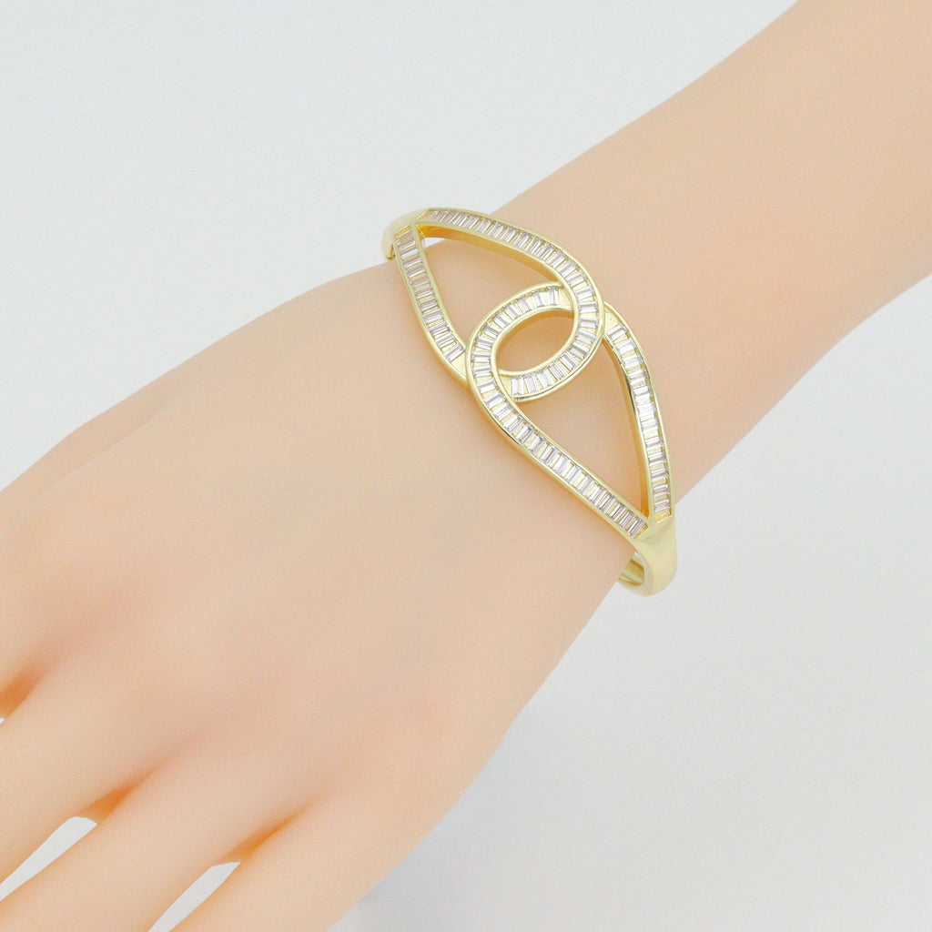 Baguette CZ Large Oval link Bracelet, Sku#LK1144