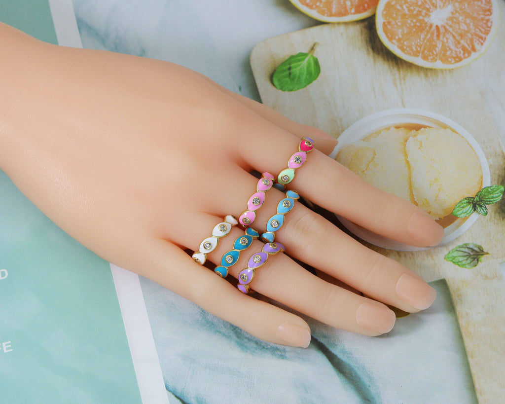 CZ Enamel Evil Eye Adjustable Ring, Sku#X305