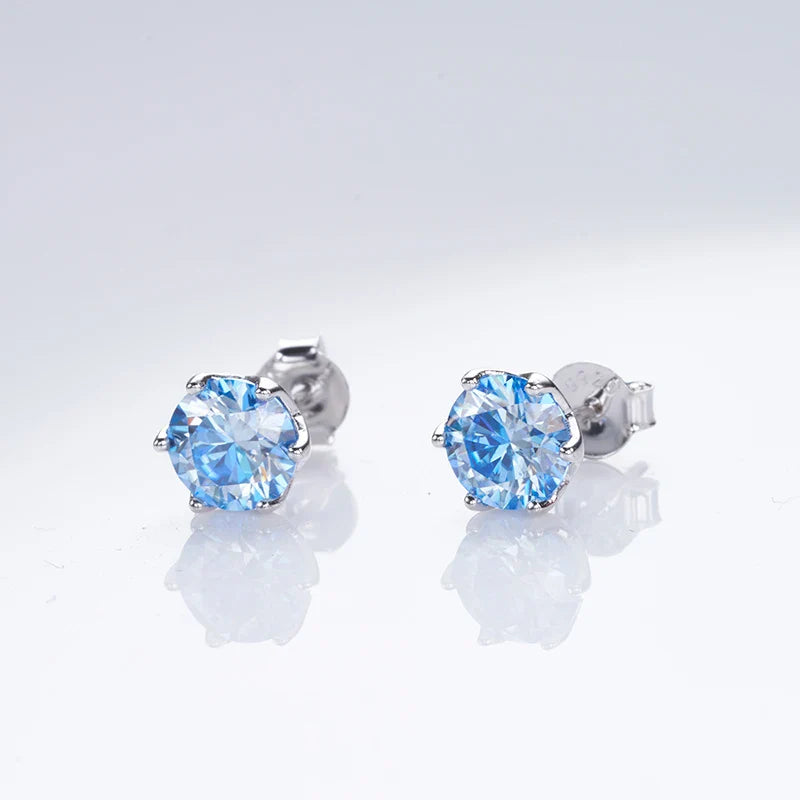 1ct-4ct D Color VVS1 3EX Round Moissanite Stud Earrings Platinum Plated 925