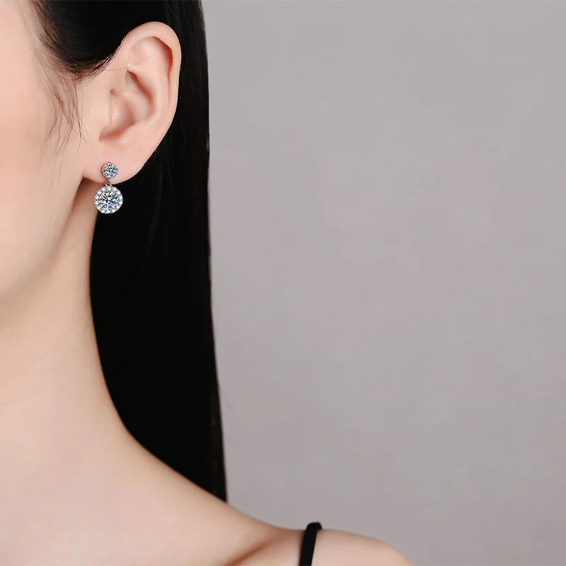 1ct Moissanite Drop Earrings For Women Sterling S925 18K White Gold Plated