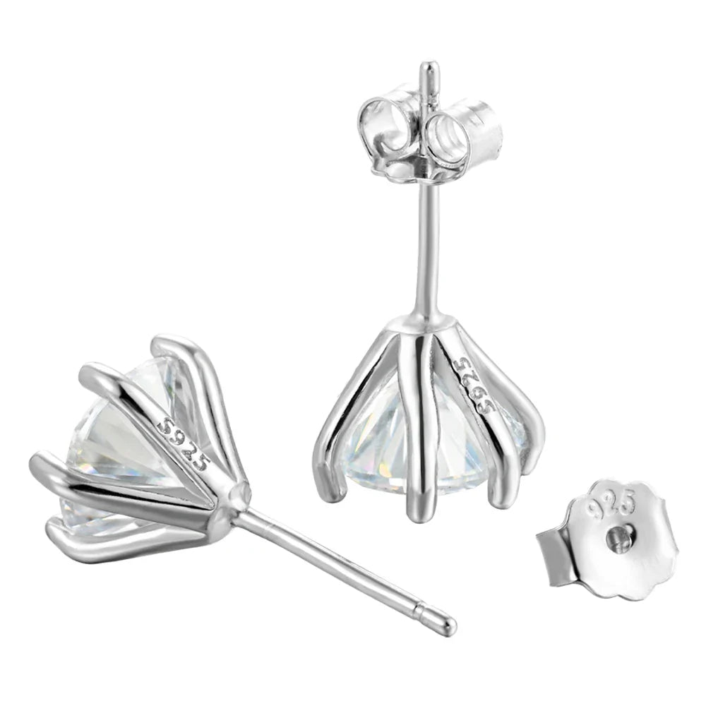 1ct Moissanite Stud Earrings For Women GRA Certified 18K White Gold Plated