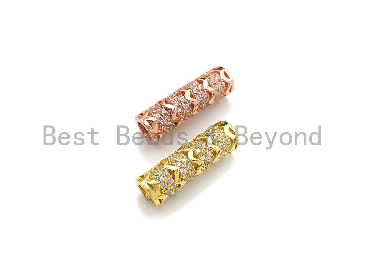 Clear CZ Micro Pave Fancy Wavy Line Big Hole Curved Tube, Cubic Zirconia Spacer Tube for Bracelet, 8x25mm, sku#Z1077