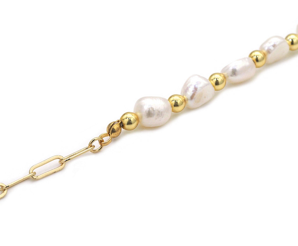 Paperlip Link Chain Pearl Necklace, sku#EF269