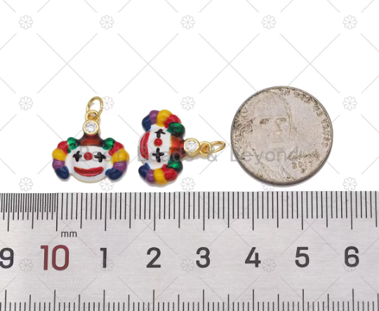 Colorful Enamel Clown Head Shape Pendant,18K Gold Filled Clown Charm, Necklace Bracelet Charm Pendant, Sku#Y585