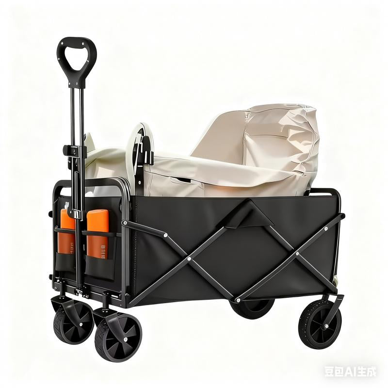 Foldable Multi-Purpose Handcart - Heavy-Duty Design for Beach, Camping, Garden, Shopping & RV Storage Folding Steel Frame Garden Trolley All-Terrain Tire