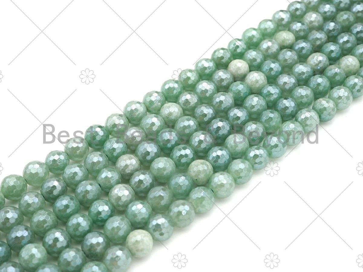 Mystic Plated Faceted Green Aventurine Beads,8mm/10mm Plated Green Aventurine Beads,15.5" Full Strand, SKU#UA211