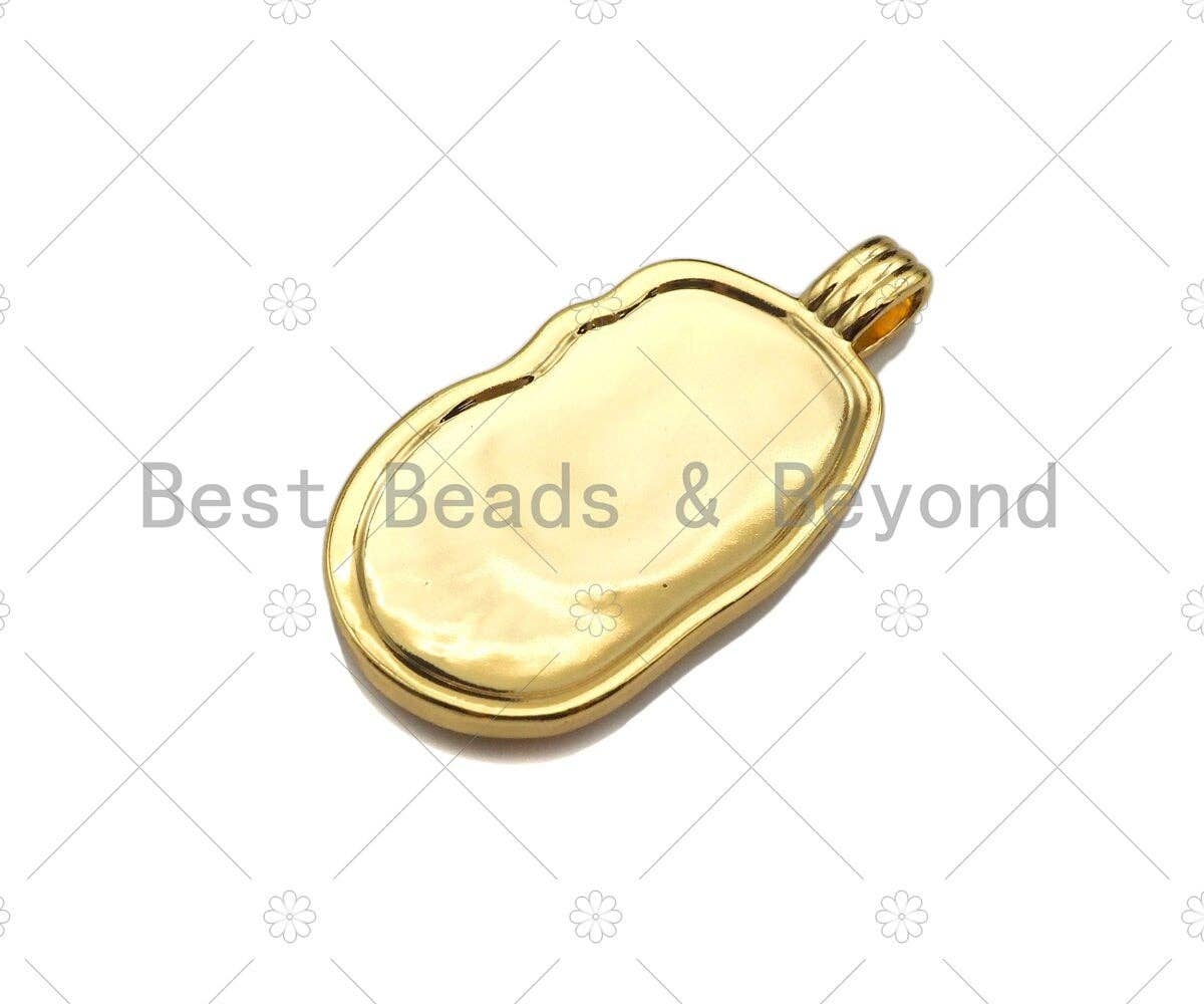High Polished Cresent Moon On Oval Pendant/Charm, Gold Moon Tag Charm, Necklace Bracelet Charm Pendant,14x27mm, Sku#Y365