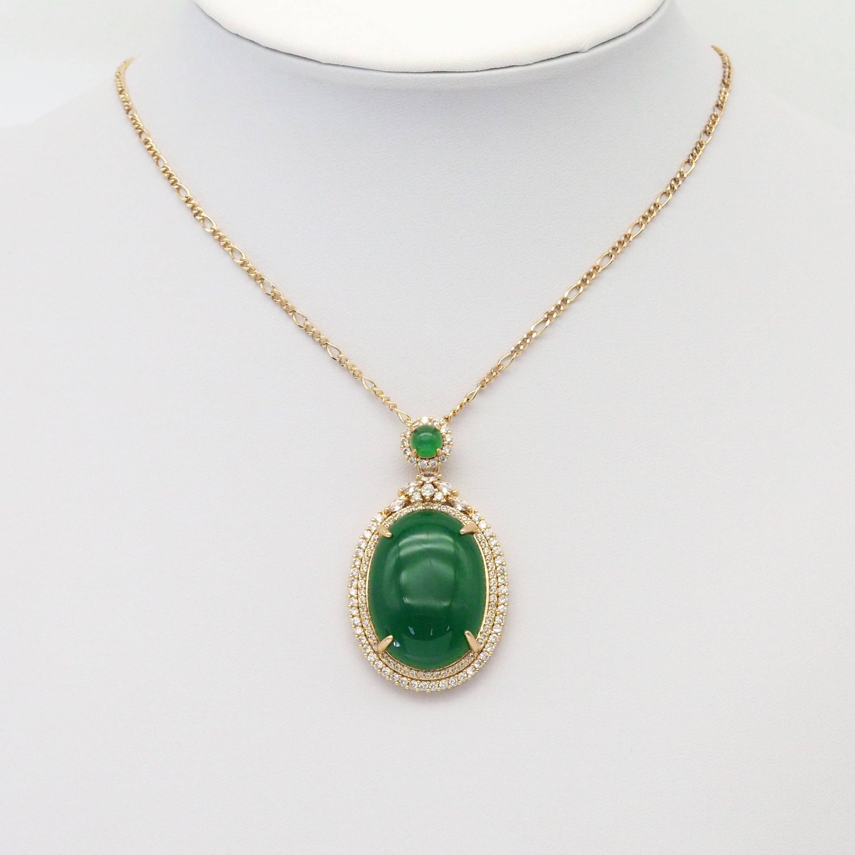 Large Colorful Gold Yellow Green Jade Oval Pendant, Sku#LX342