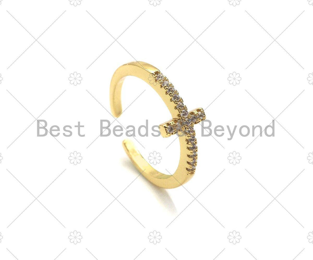 Cross Open Ring, Celestial Gold/Silver Ring, Pave ring, Statement Ring, Bridesmaid Gift, Dainty Cross Ring, 22mm,sku#LD47