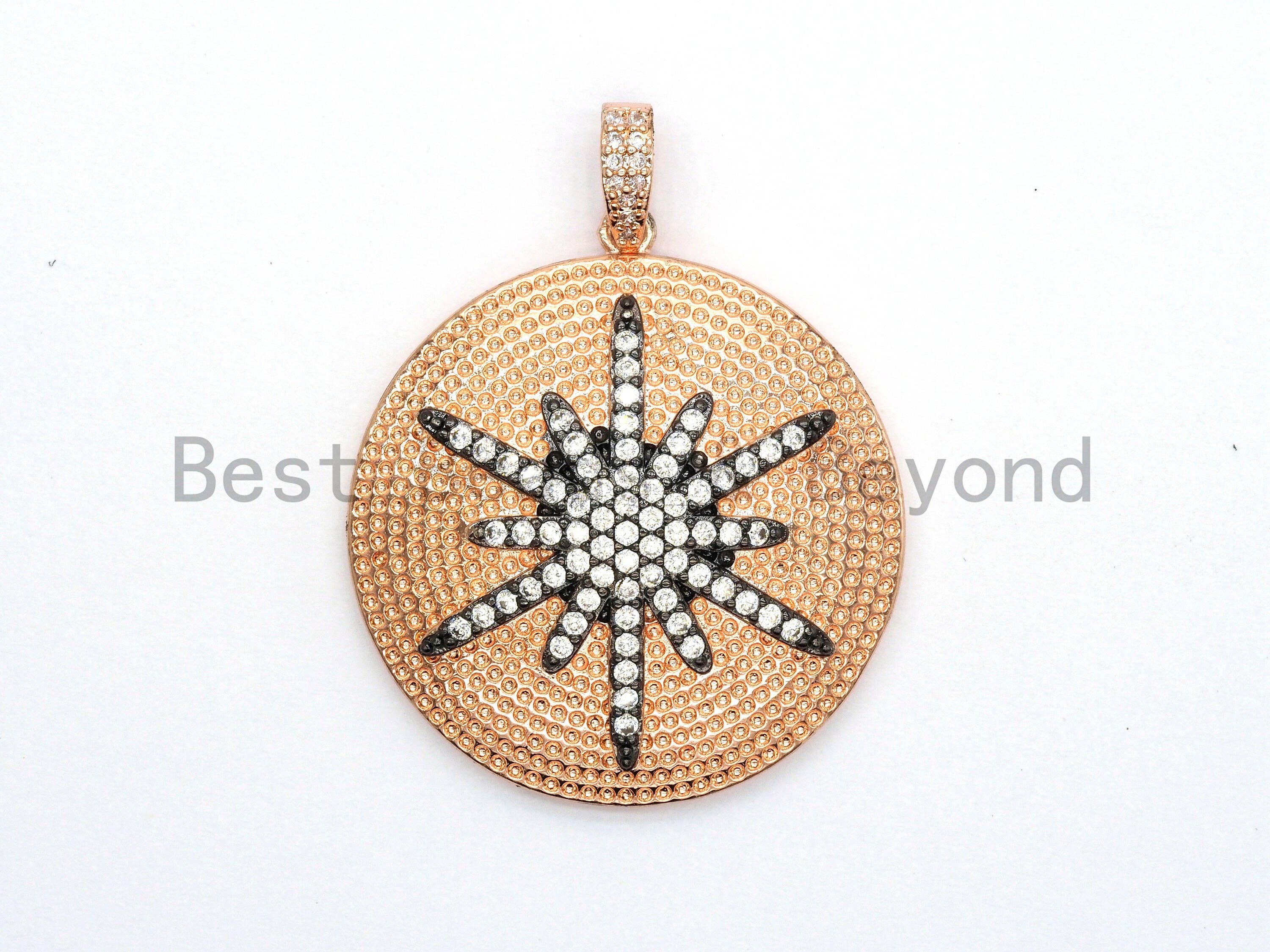 CZ Micro Pave Large 36x39mm Star on Round Disc Pendant, Star