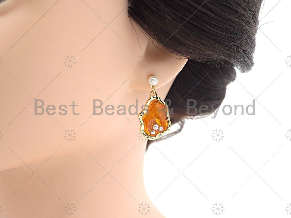 Pearl Amber Dangle Earrings,Sku#Y431