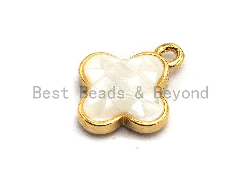 100% Natural White Shell Clover Pendant/charm White Gold Silver Charm, Shell Flower Pendant, Shell Jewellery, 10x13mm,SKU#Z331