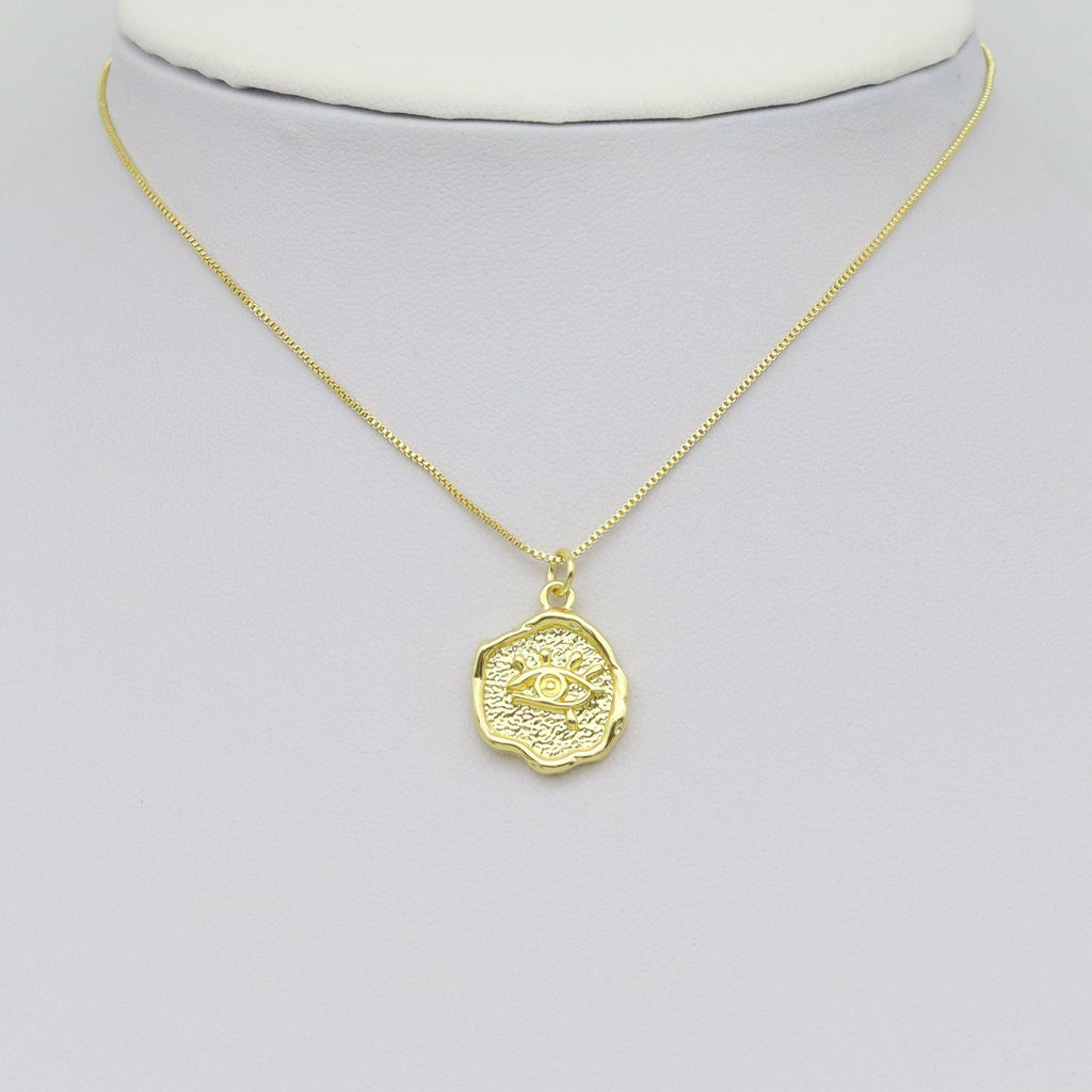 CZ Evil Eye Gold Coin Charm, Sku#LK927