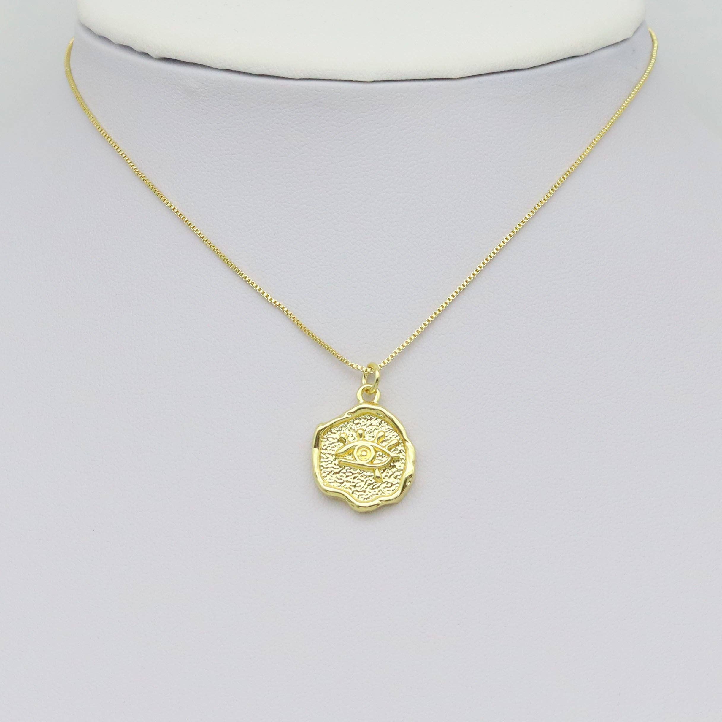CZ Evil Eye Gold Coin Charm, Sku#LK927