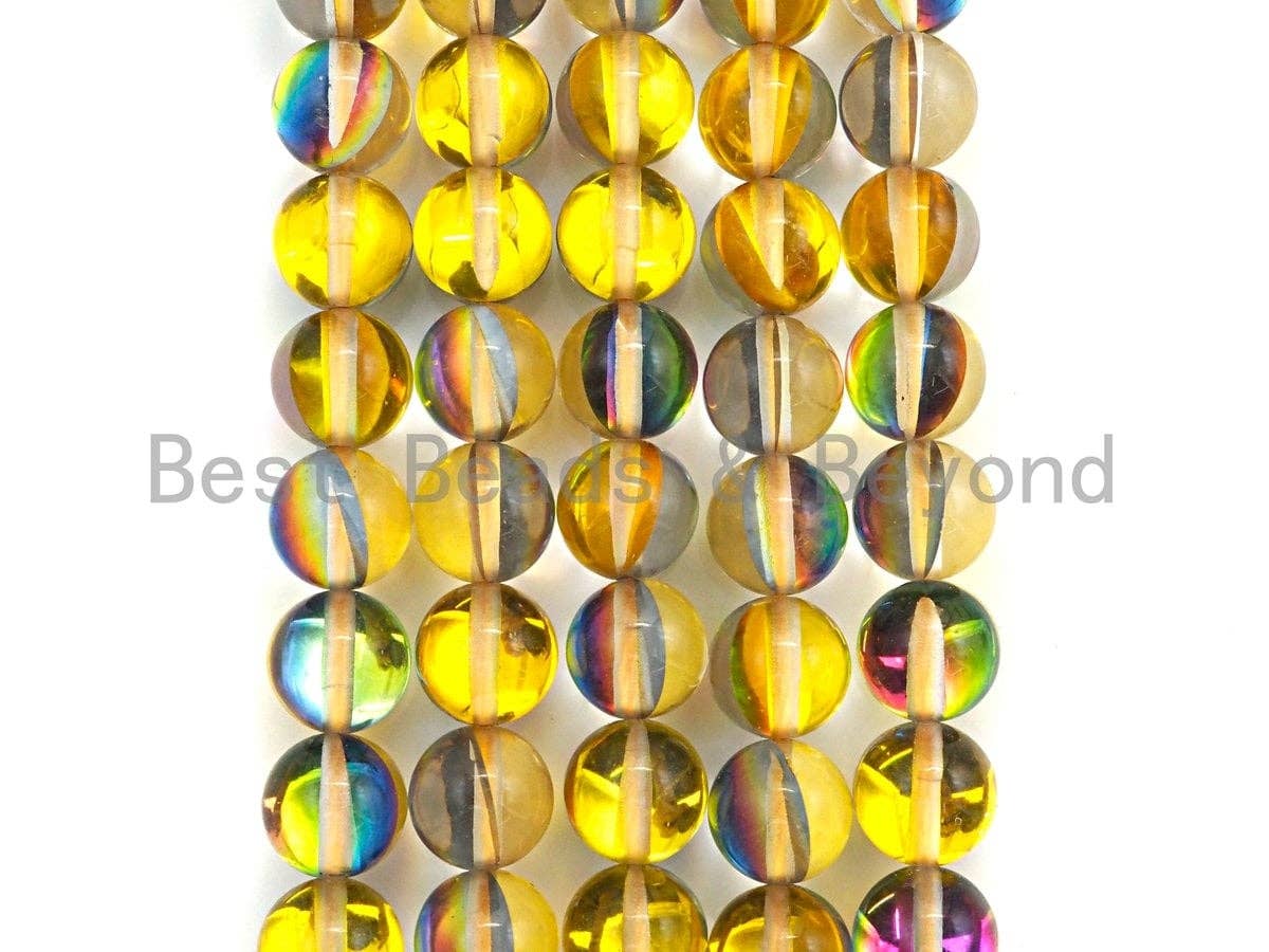 NEW COLOR-Mystic Aura Yellow Spectrolite Quartz, Quality Crystal Round beads, 8mm/10mm Round beads, 15.5inch strand, sku#U600