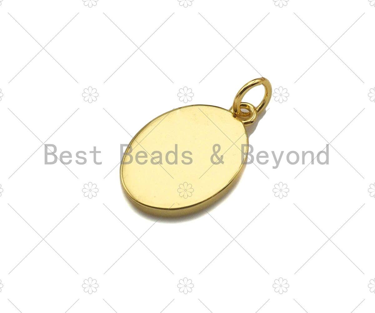 18K Dainty Gold Red Enamel North Star Lighting Heart On Oval Pendant, Gold Enamel Medallion Charm, 9x14mm,Sku#Y419