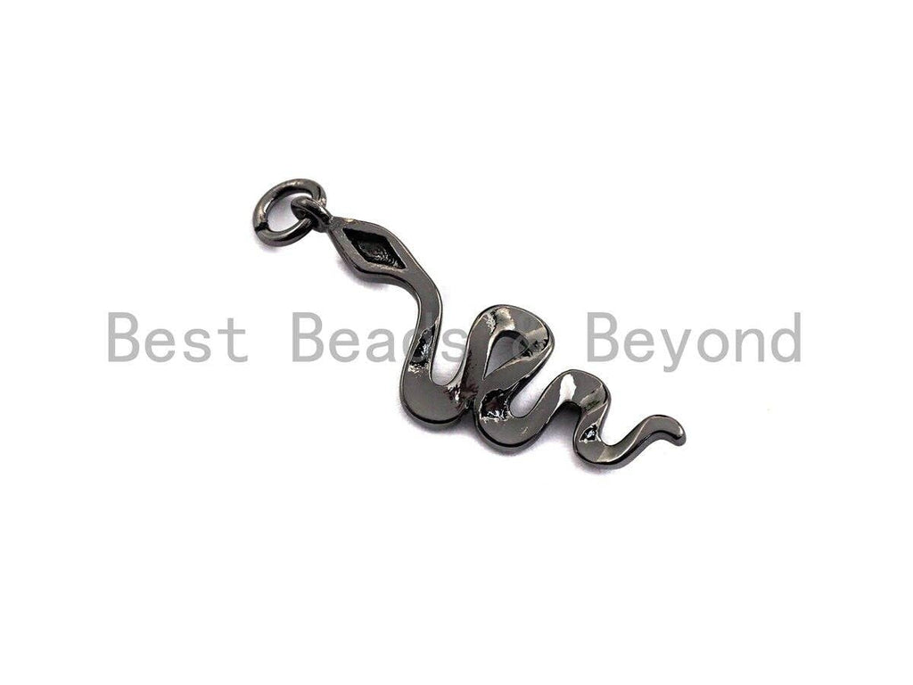 Slippy Snake Shape Pendant/Charm, Snake Cubic Zirconia Pendant, Silver/Gold/Black/Rose Gold Tone,9x27mm,Sku#Z503