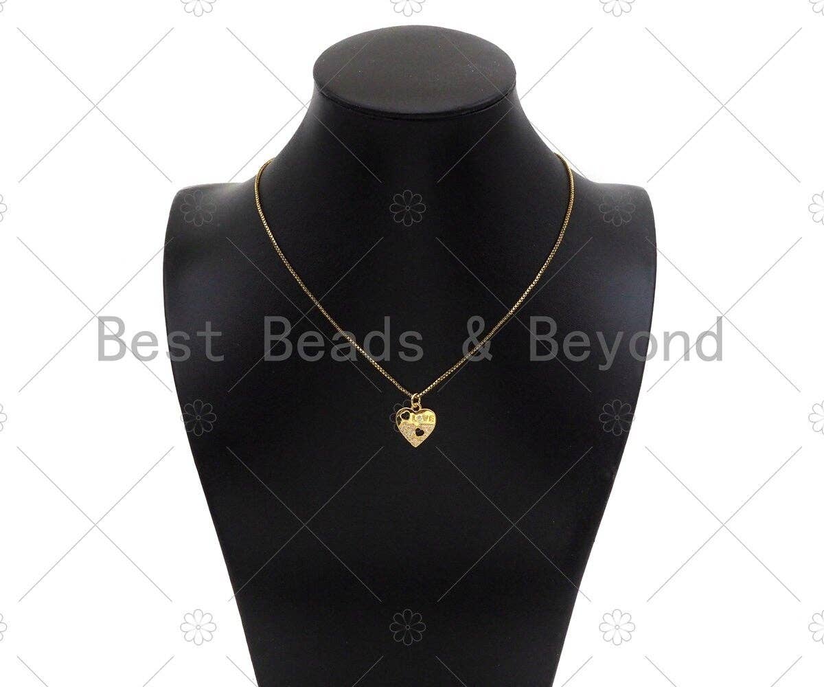 CZ Micro Pave Love Word with Hollow Out Heart On Heart Pendant,18K Gold Charm, Necklace Bracelet Charm Pendant,14x16mm,Sku#LK307