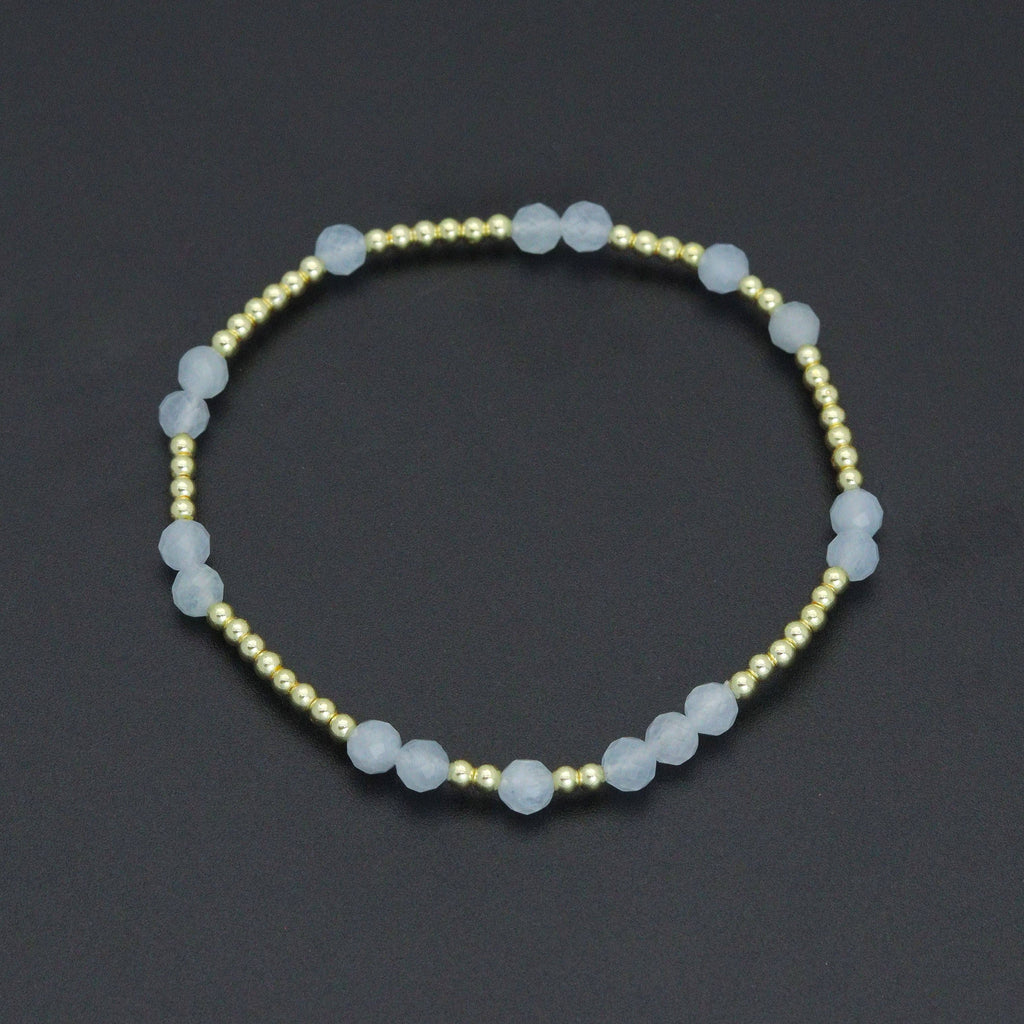 Natural Aquamarine Gold Hematite Stretchy Bracelet, Sku#EF644