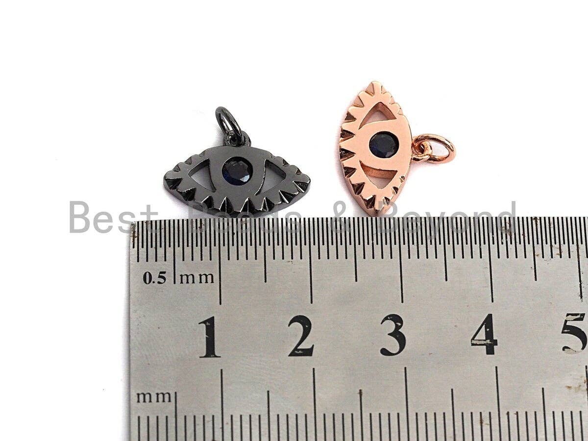 Big Blue CZ Micro Pave Oval Hollow Out Evil Eye Shape Pendant,Cz Oval Charm,Gold/Silver/Rose Gold/Black Tone,16x10mm,sku#Z467