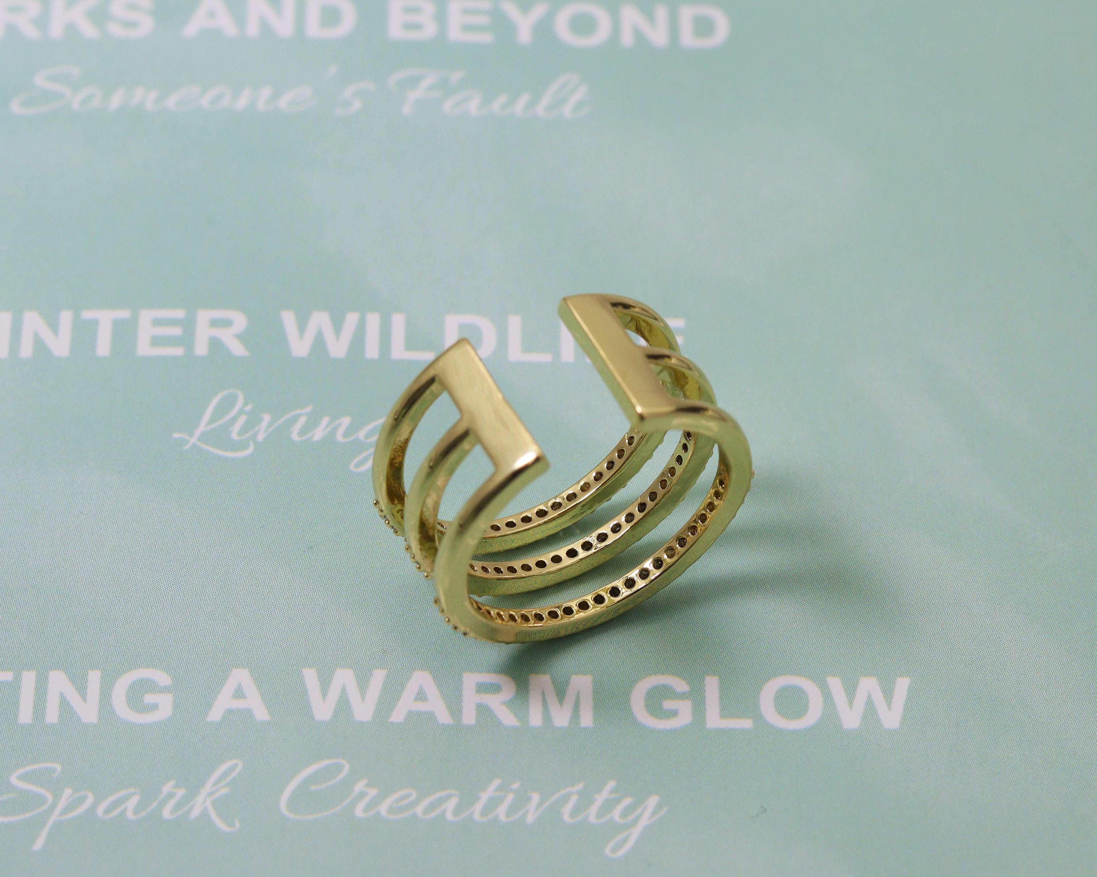 CZ Triple Line Adjustable Ring, Sku#LD208