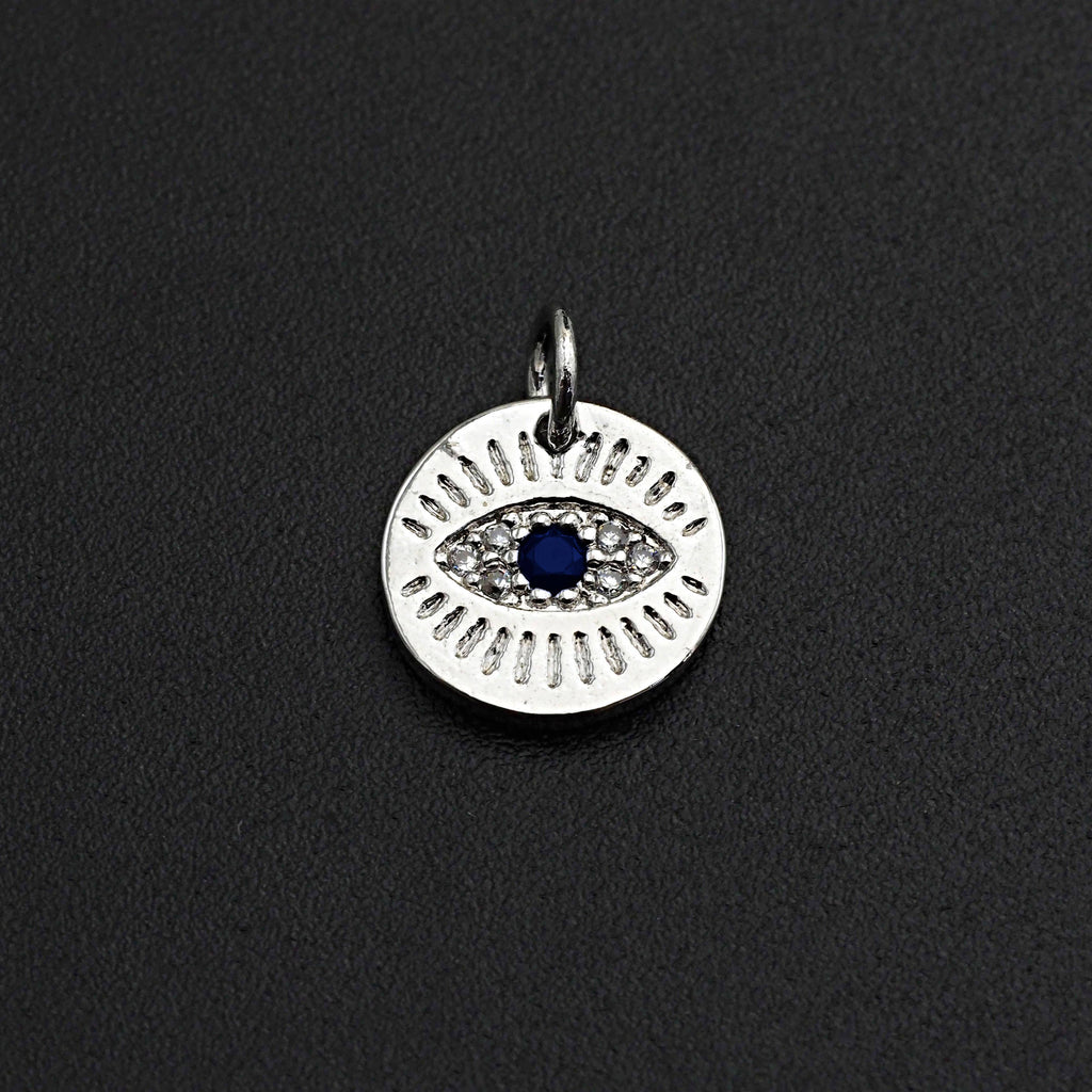CZ Micro Pave Round Evil Eye on Disc Pendant/Charm, Z463